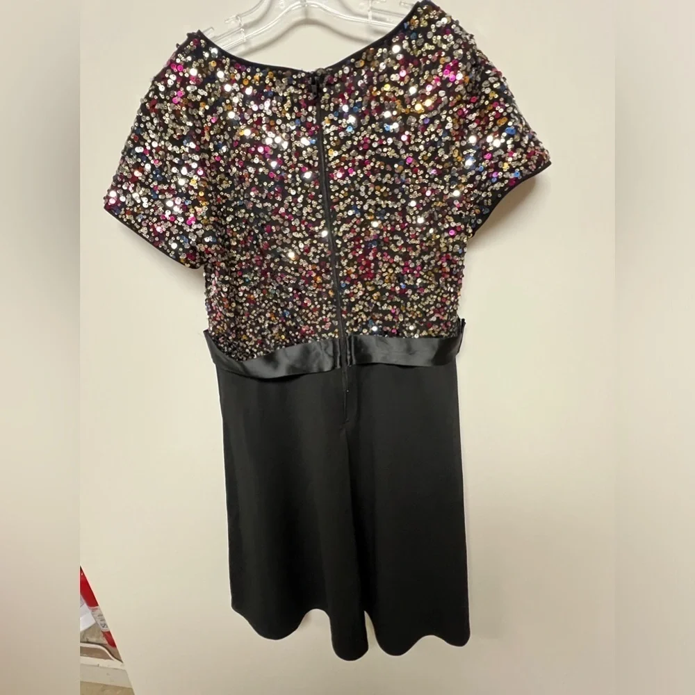 THREE PINK  HEARTS  BLACK W/MULTI-COLORED SEQUINS HOLIDAY OR PARTY DRESS.  XL